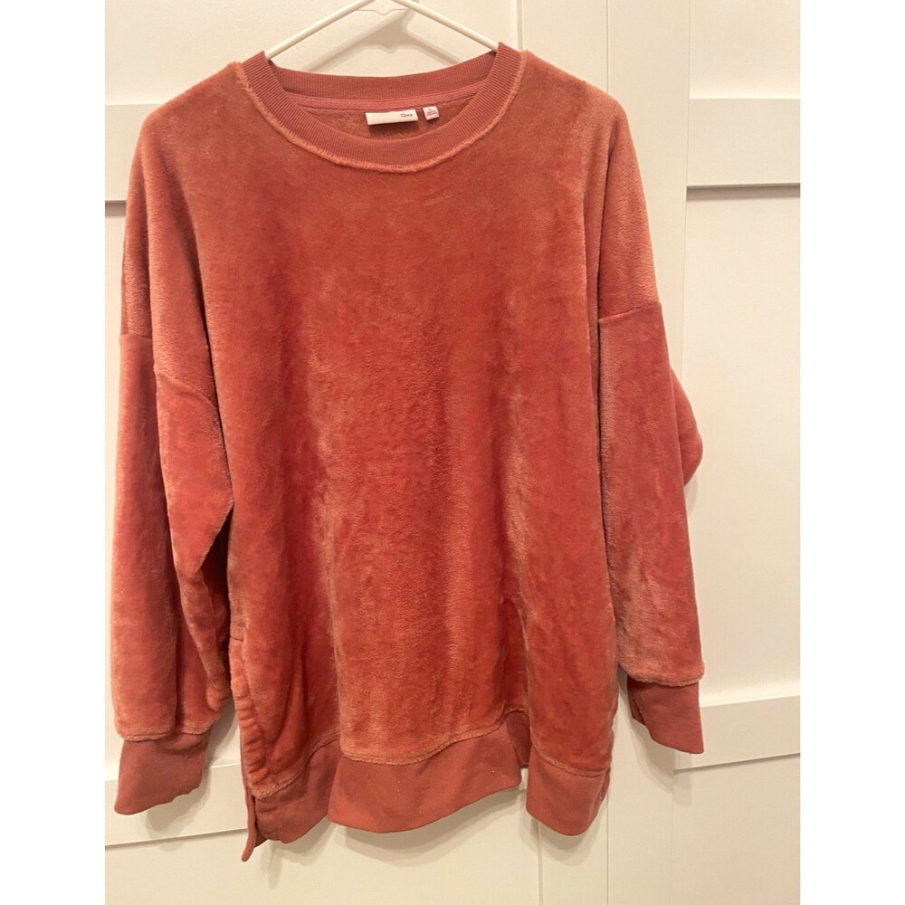 SO Women's Pink Faux Fur Fleece Sweatshirt Crewneck Long Sleeve Size L